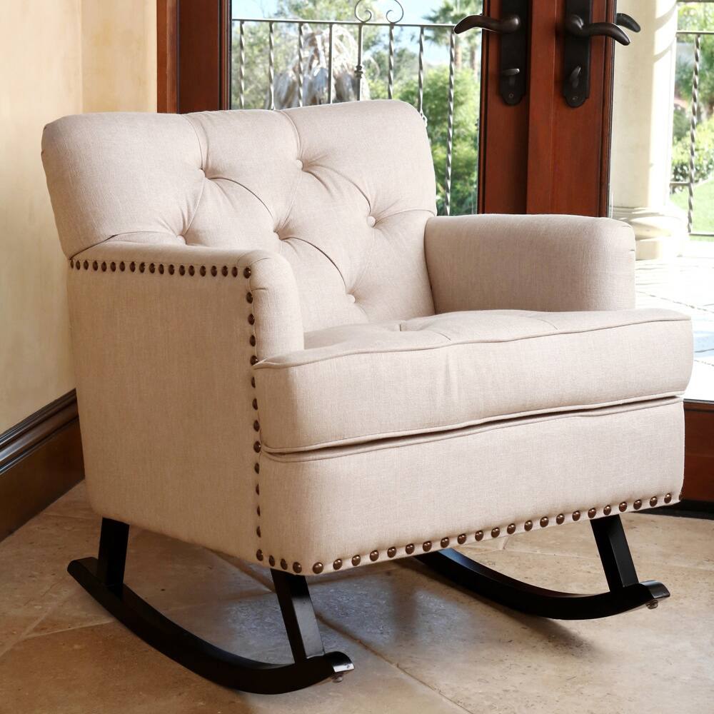 Abbyson Clara Beige Linen Nailhead Trim Rocker