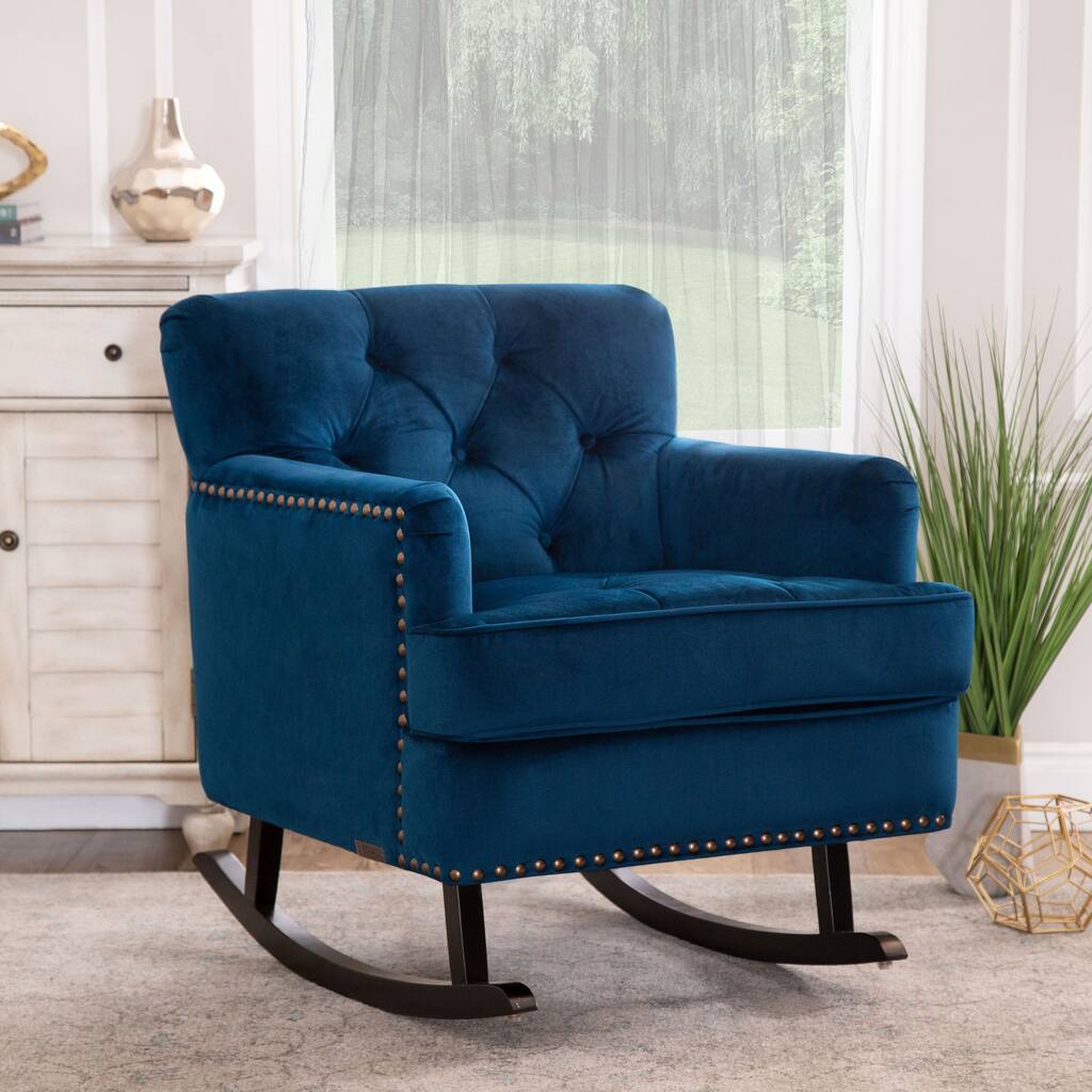 Abbyson Clara Navy Blue Velvet Nailhead Trim Rocker
