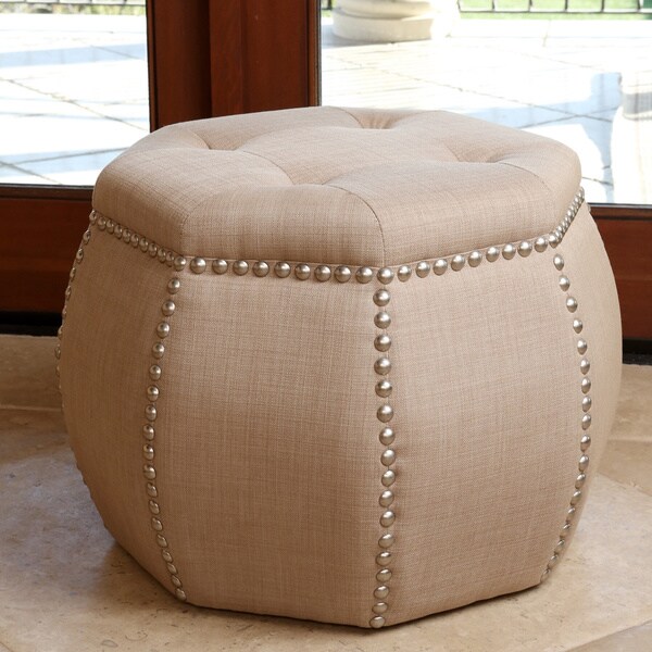 Shop Abbyson Radiant Beige Nailhead Trim Ottoman Free Shipping Today