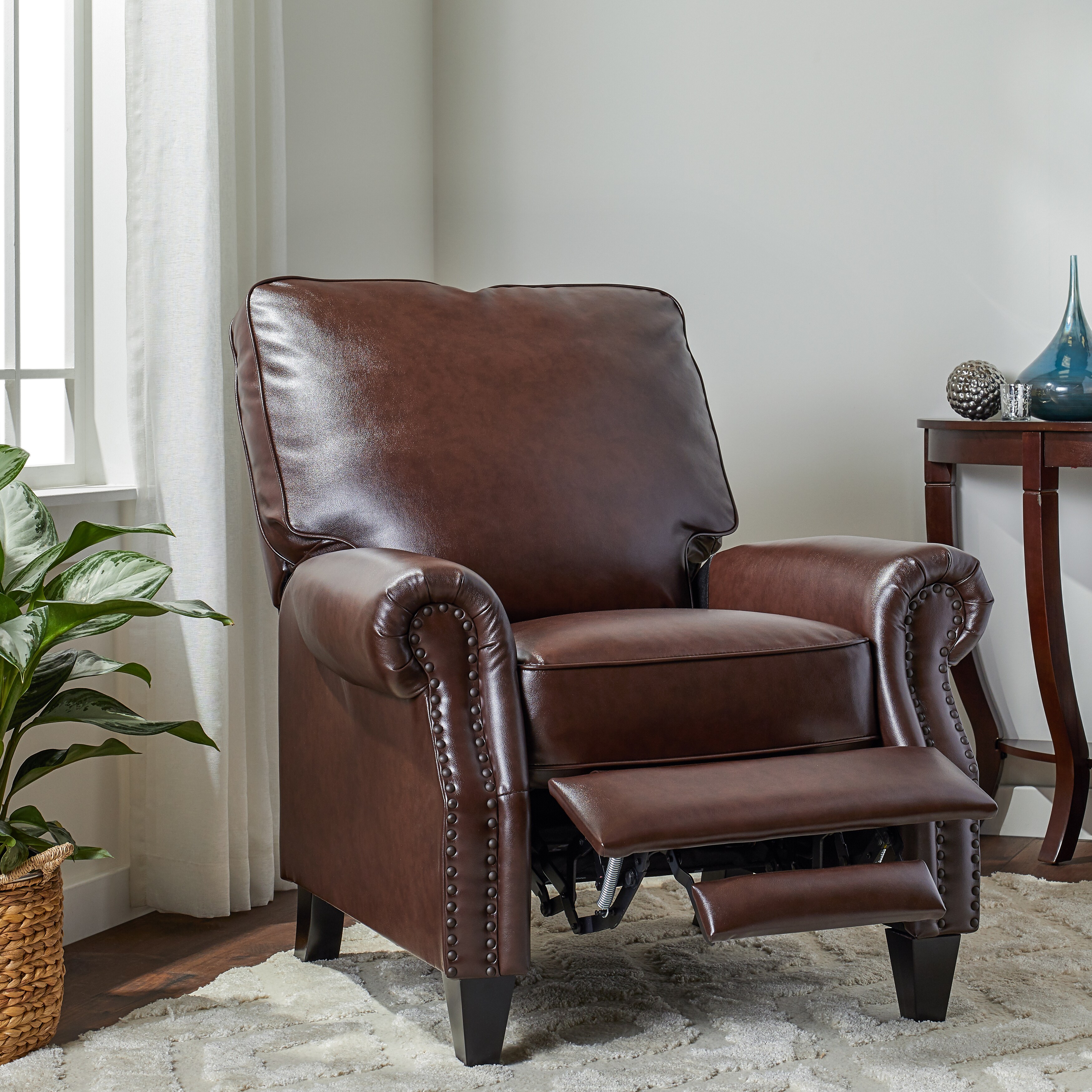 Abbyson Carla Bonded Leather Pushback Recliner Brown Standard eBay