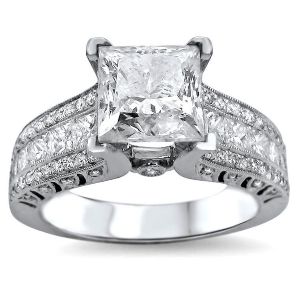 18k White Gold 2 4/5ct TDW UGL-certified Enhanced Princess-cut Round Diamond Engagement Ring