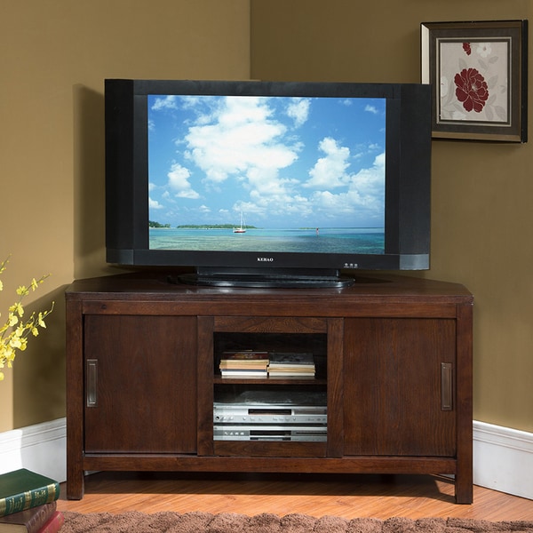 Chocolate 50 Inch Sliding Door Corner TV Console