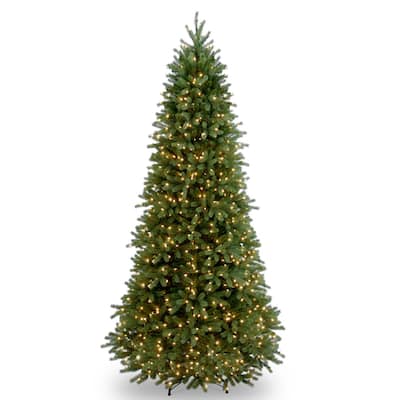 National Tree Company 9 ft. Feel-Real Jersey Fraser Fir Slim Hinged Tree with 1000 Clear Lights - 9 Foot