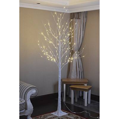 Lightshare 8-foot 132L Warm White LED Birch Tree with Free 10L LED Icicle Twinkling Decoration Light