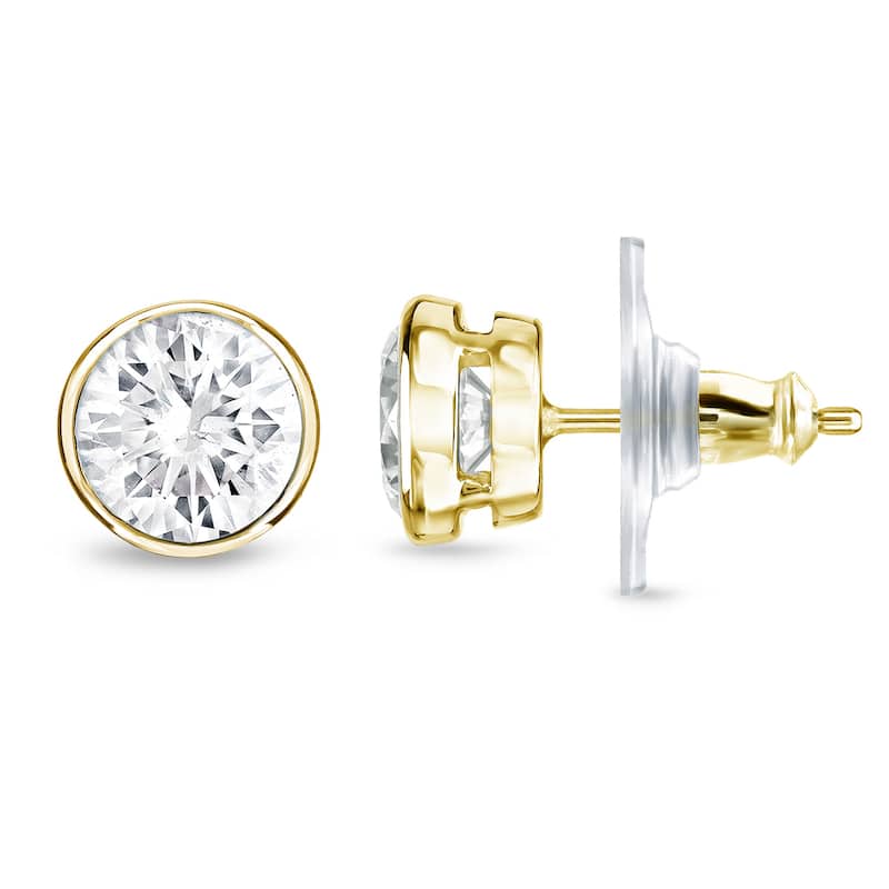 14k Gold 3/4ct TDW Round Diamond Bezel Stud Earrings by Auriya (H-I, SI1-SI2)