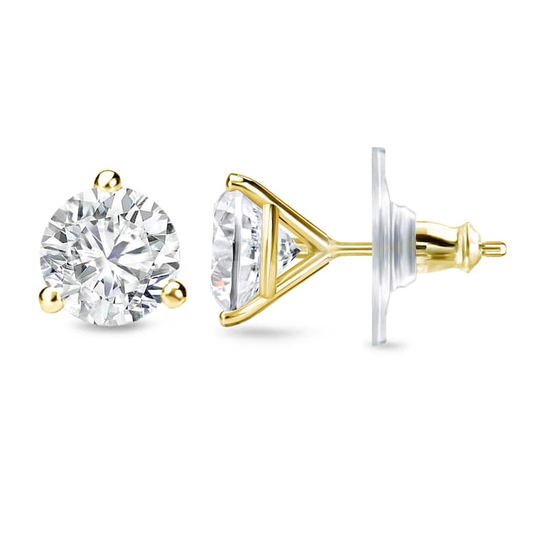 14k Gold 3/4ct TDW 3 prong Lock Back Round Diamond Stud Earrings by Auriya (H-I, SI1-SI2)