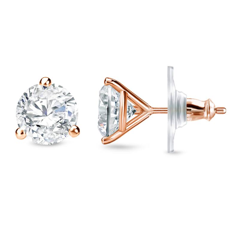 14k Gold 3/4ct TDW 3 prong Lock Back Round Diamond Stud Earrings by Auriya (H-I, SI1-SI2)