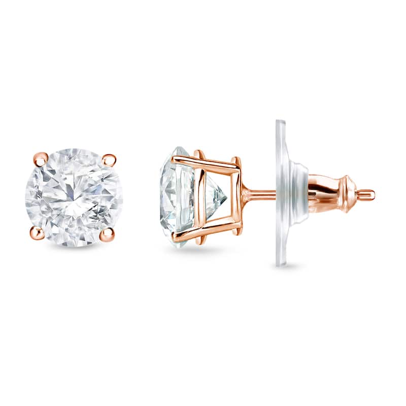 14k Gold 3/4ct TDW Locking Back Round Diamond Stud Earrings by Auriya (H-I, SI1-SI2) - Rose