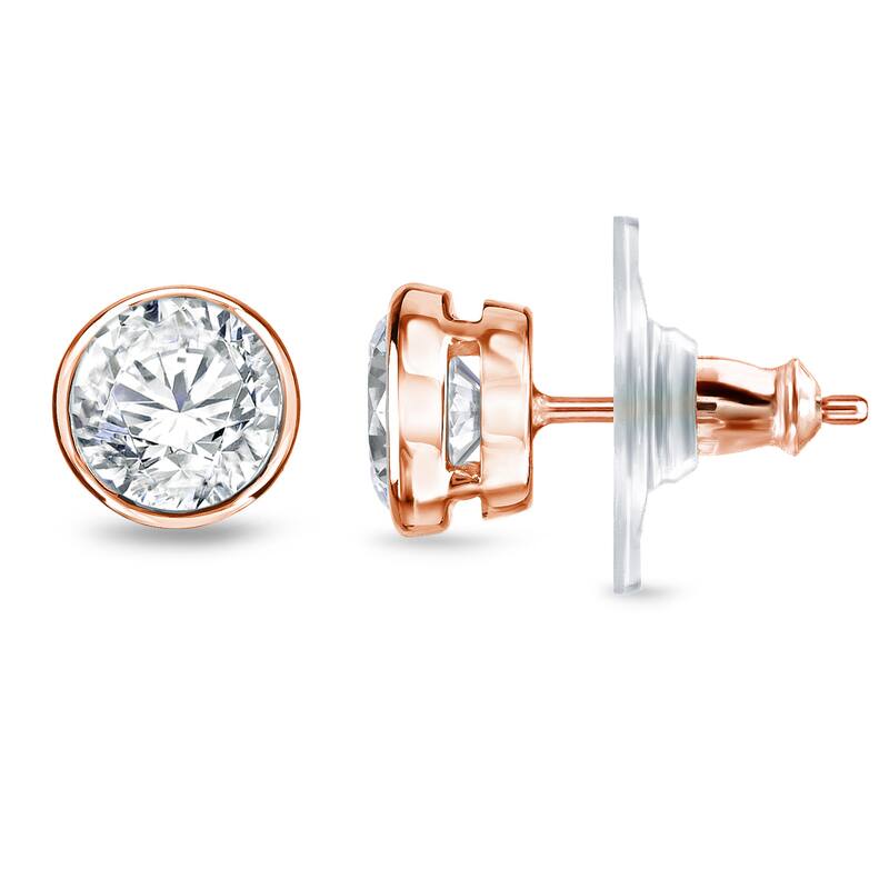 14k Gold 1ct TDW Round Diamond Bezel Stud Earrings by Auriya