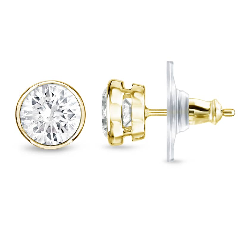 14k Gold 1ct TDW Round Diamond Bezel Stud Earrings by Auriya