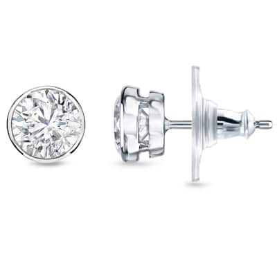14k Gold 1ct TDW Round Diamond Bezel Stud Earrings by Auriya