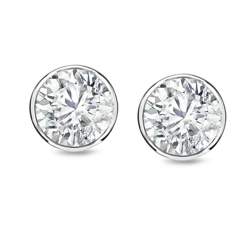 14k Gold 1ct TDW Round Diamond Bezel Stud Earrings by Auriya