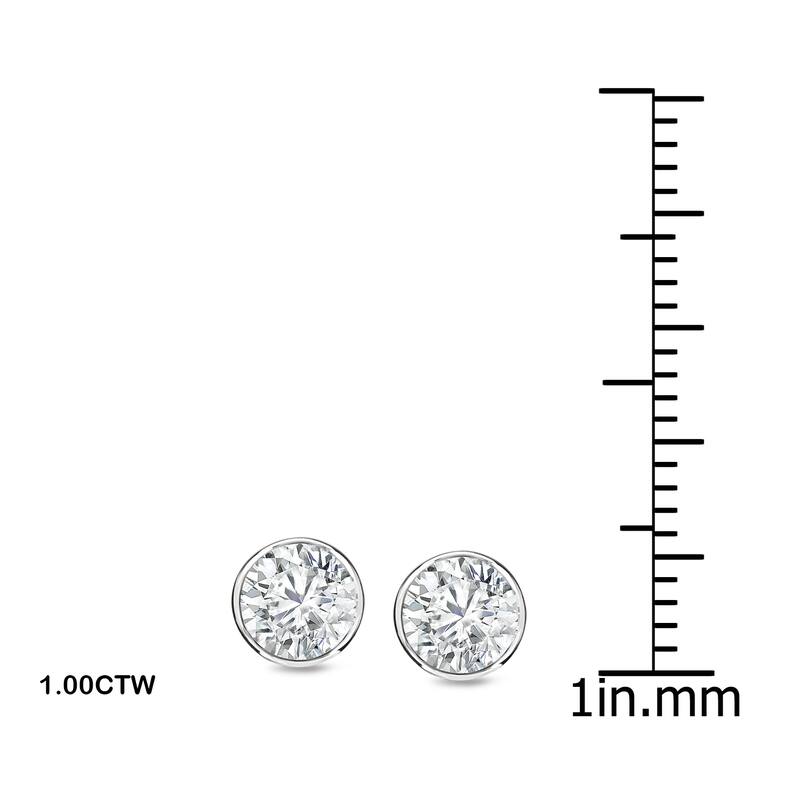 14k Gold 1ct TDW Round Diamond Bezel Stud Earrings by Auriya