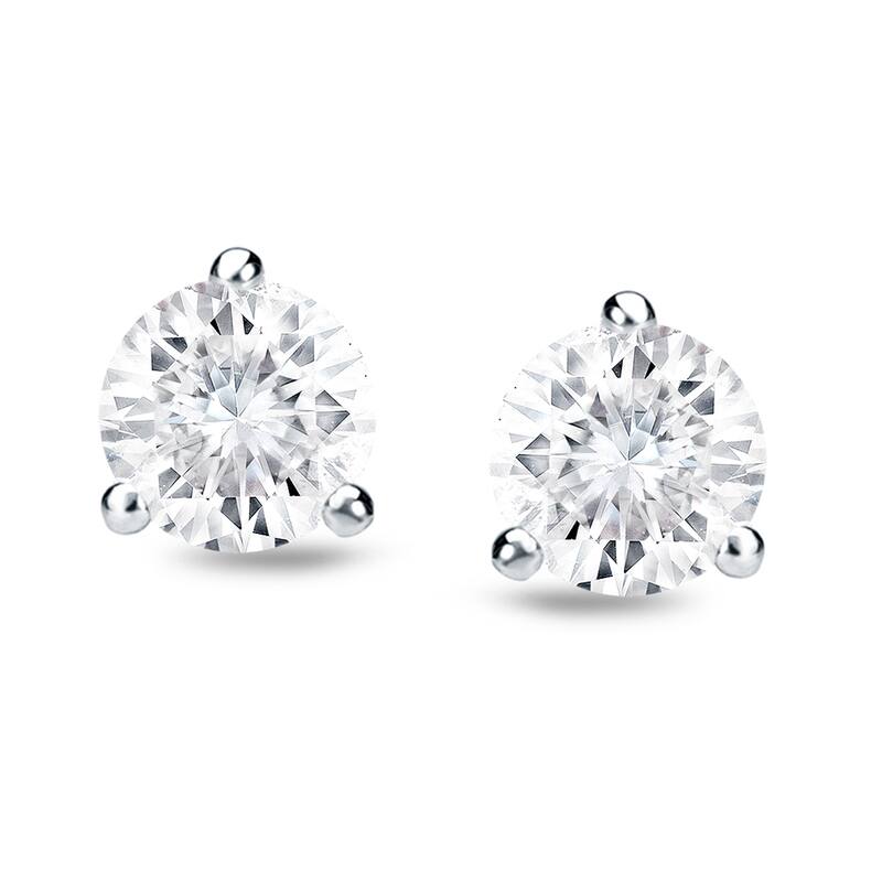 14k Gold 1ct TDW 3 prong Lock Back Round Diamond Stud Earrings by Auriya