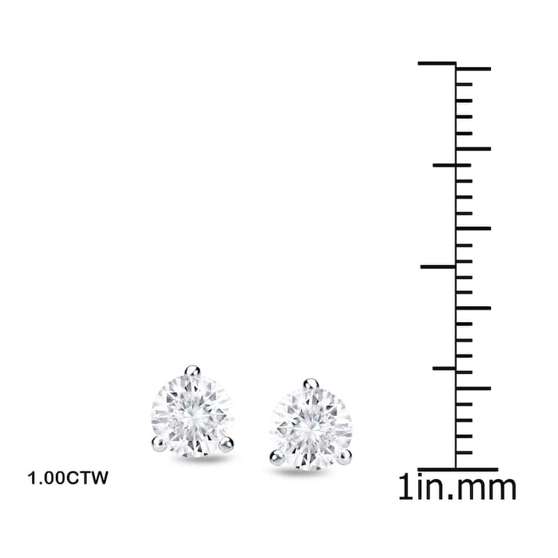 14k Gold 1ct TDW 3 prong Lock Back Round Diamond Stud Earrings by Auriya