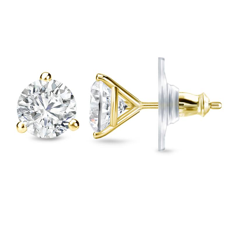 14k Gold 1ct TDW 3 prong Lock Back Round Diamond Stud Earrings by Auriya
