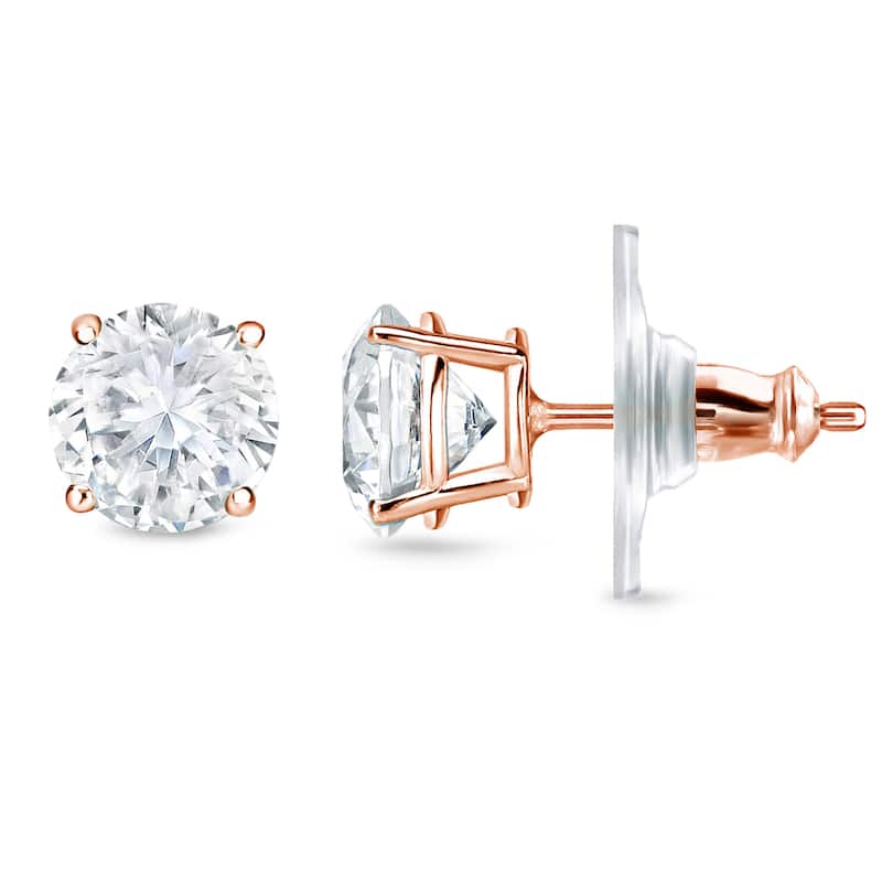 14k Gold 1ct TDW Locking Back Round Diamond Stud Earrings by Auriya (H-I, SI1-SI2)