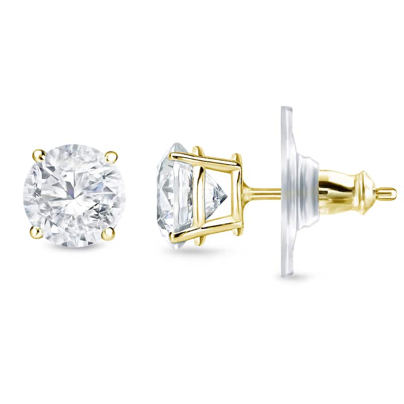14k Gold 1ct TDW Locking Back Round Diamond Stud Earrings by Auriya (H-I, SI1-SI2)