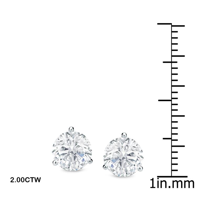Auriya 2 carat TW 3-Prong Martini Certified Round Diamond Stud Earrings 14k Gold Certified (H-I, SI1-SI2) - H-I, SI1-SI2