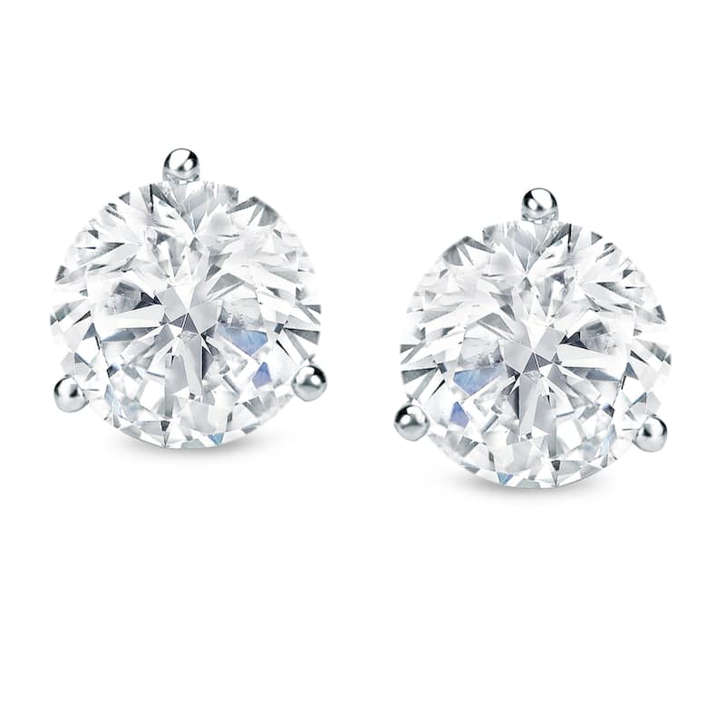 Auriya 2 carat TW 3-Prong Martini Certified Round Diamond Stud Earrings 14k Gold Certified (H-I, SI1-SI2) - H-I, SI1-SI2
