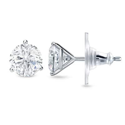 Auriya 2 carat TW 3-Prong Martini Certified Round Diamond Stud Earrings 14k Gold Certified (H-I, SI1-SI2) - H-I, SI1-SI2