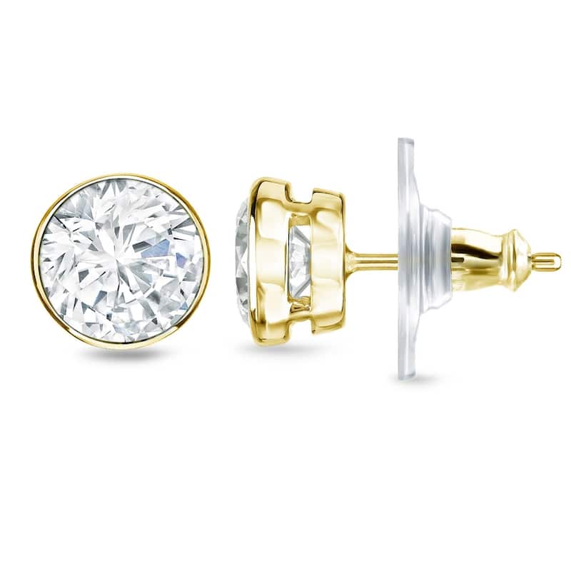 Auriya 2 carat TW Round Bezel Set Diamond Stud Earrings 14k Gold (H-I, SI1-SI2) - H-I, SI1-SI2 - Yellow
