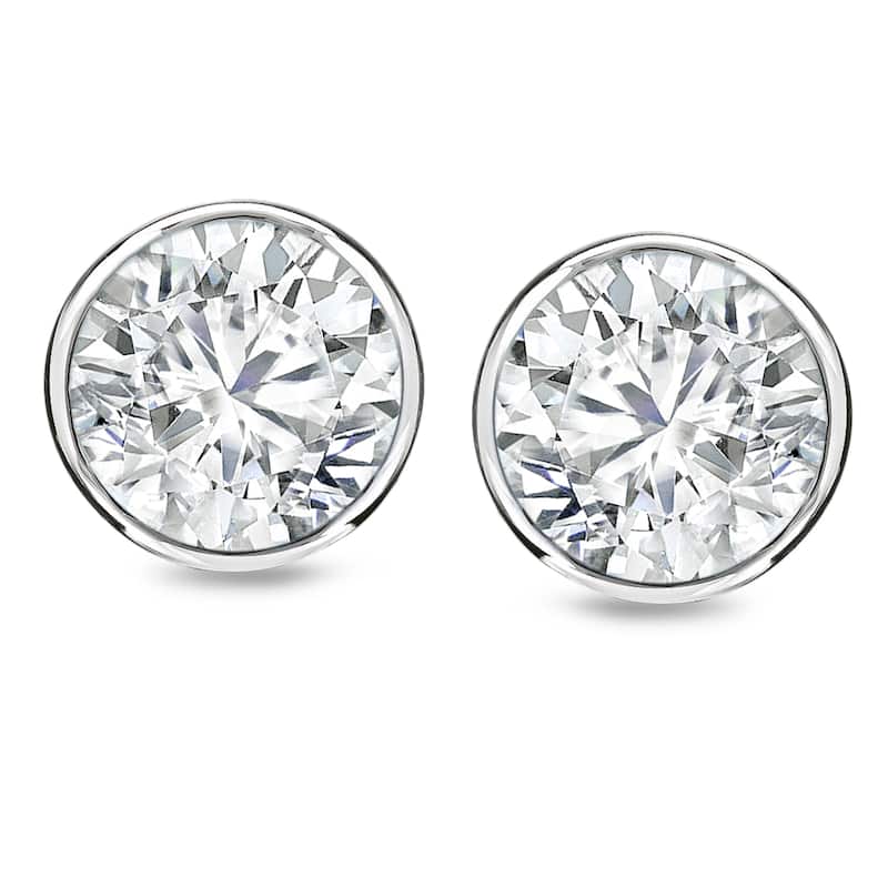 Auriya 2 carat TW Round Bezel Set Diamond Stud Earrings 14k Gold (H-I, SI1-SI2) - H-I, SI1-SI2