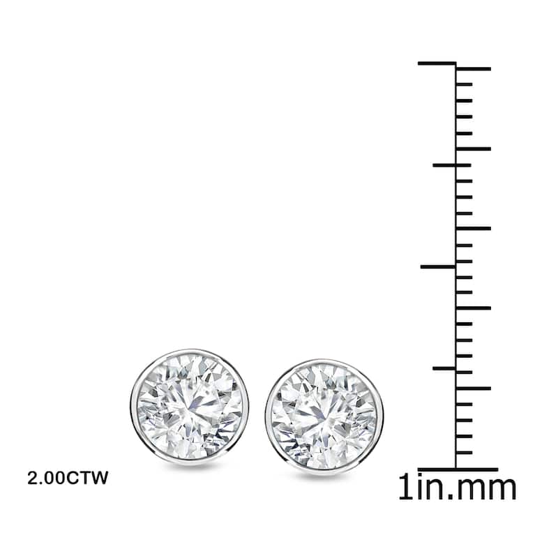 Auriya 2 carat TW Round Bezel Set Diamond Stud Earrings 14k Gold (H-I, SI1-SI2) - H-I, SI1-SI2