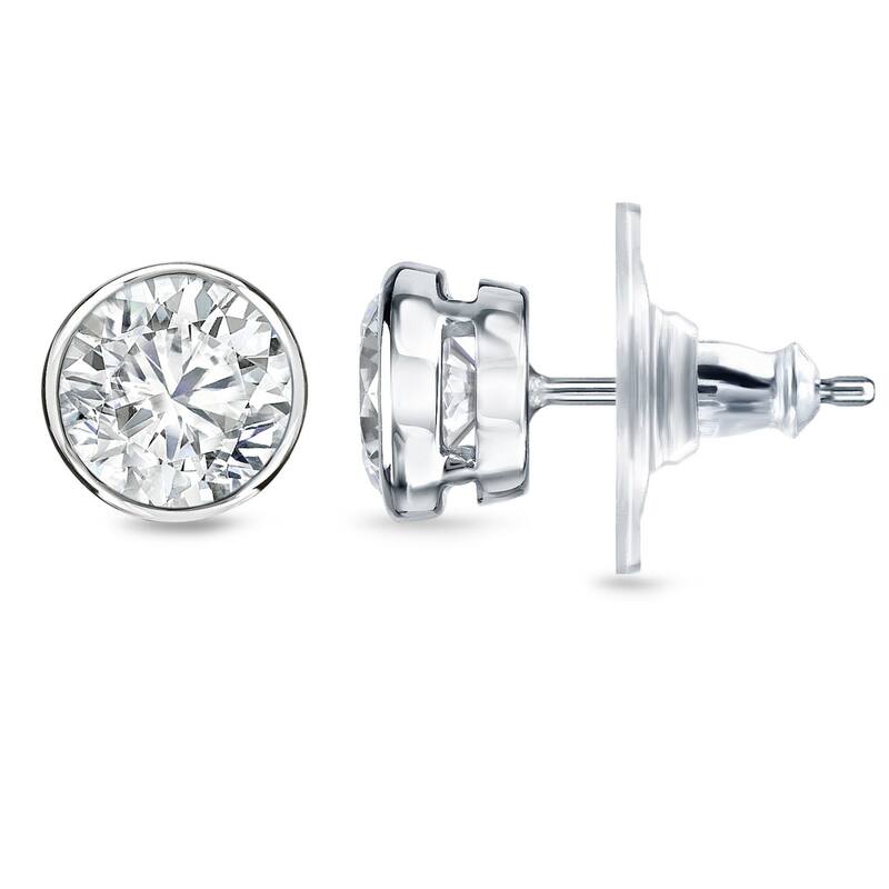 Auriya 2 carat TW Round Bezel Set Diamond Stud Earrings 14k Gold (H-I, SI1-SI2) - H-I, SI1-SI2 - White