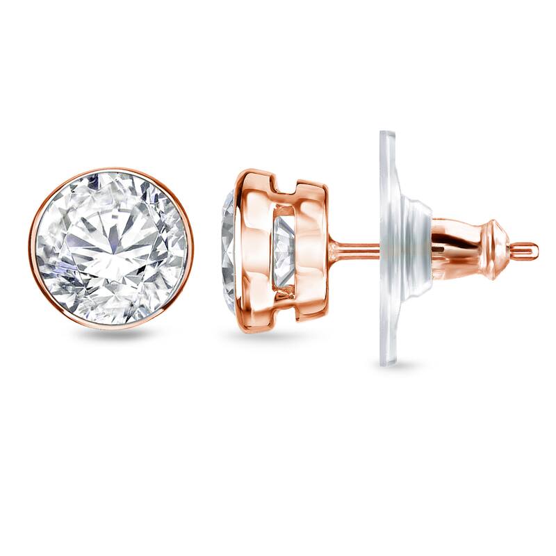 Auriya 2 carat TW Round Bezel Set Diamond Stud Earrings 14k Gold (H-I, SI1-SI2) - H-I, SI1-SI2