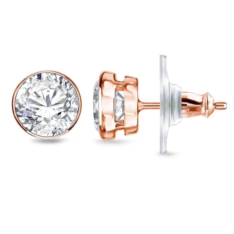 Auriya 2 carat TW Round Bezel Set Diamond Stud Earrings 14k Gold (H-I, SI1-SI2) - H-I, SI1-SI2 - Rose