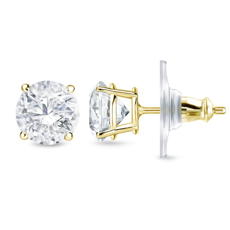 14k Gold 1 2/5ct TDW Locking Back Round Diamond Stud Earrings by Auriya (H-I, SI1-SI2) - Yellow