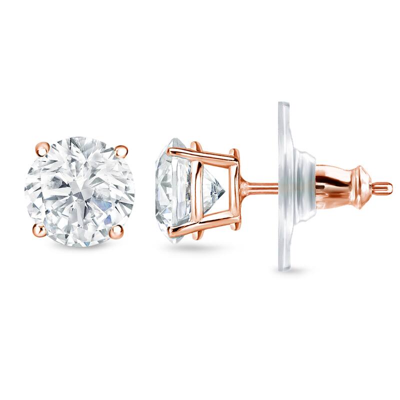 14k Gold 1 2/5ct TDW Locking Back Round Diamond Stud Earrings by Auriya (H-I, SI1-SI2) - Rose