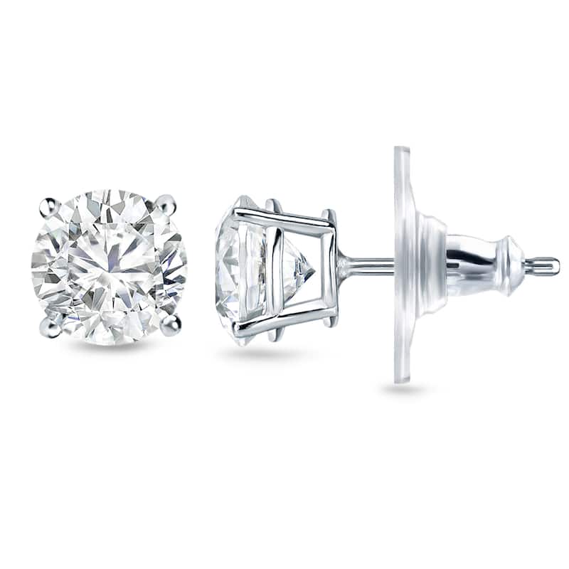 14k Gold 1 2/5ct TDW Locking Back Round Diamond Stud Earrings by Auriya (H-I, SI1-SI2) - White