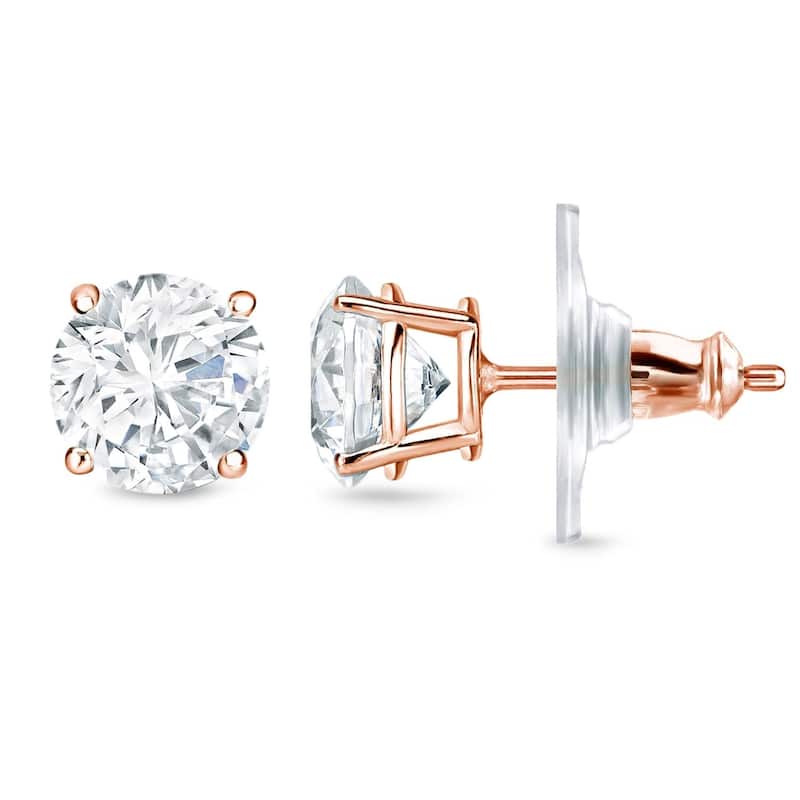 Auriya 2 carat TW Certified Round Diamond Stud Earrings 14k Gold Locking Back - H-I, SI1-SI2 - Rose