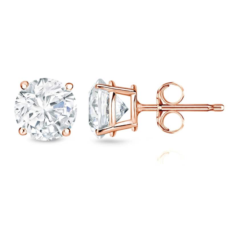 Auriya 2 carat TW Certified Round Diamond Stud Earrings 14k Gold Locking Back - H-I, SI1-SI2