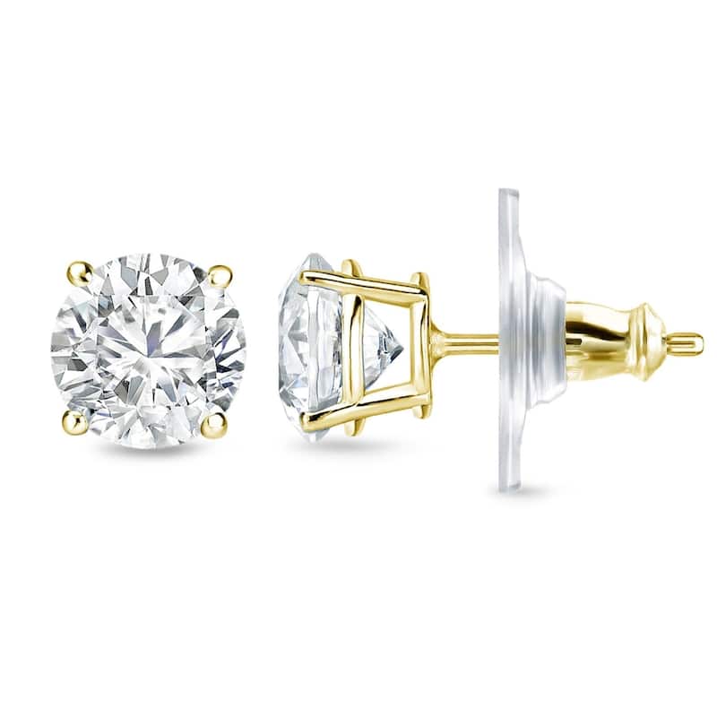 Auriya 2 carat TW Certified Round Diamond Stud Earrings 14k Gold Locking Back - H-I, SI1-SI2 - Yellow
