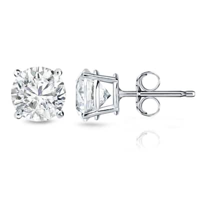 Auriya 2 carat TW Certified Round Diamond Stud Earrings 14k Gold Locking Back - H-I, SI1-SI2