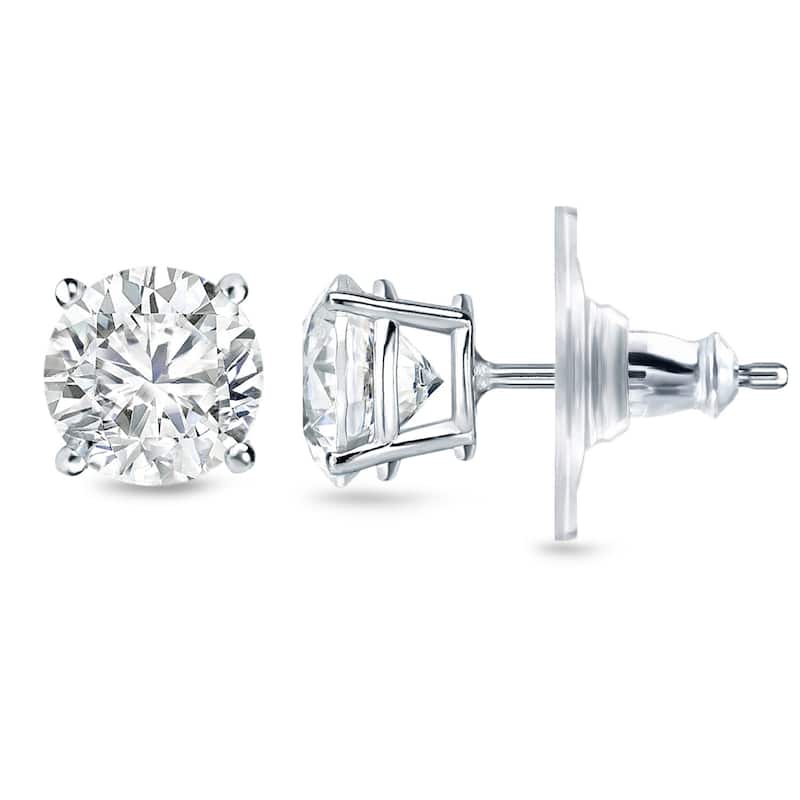 Auriya 2 carat TW Certified Round Diamond Stud Earrings 14k Gold Locking Back - H-I, SI1-SI2 - White