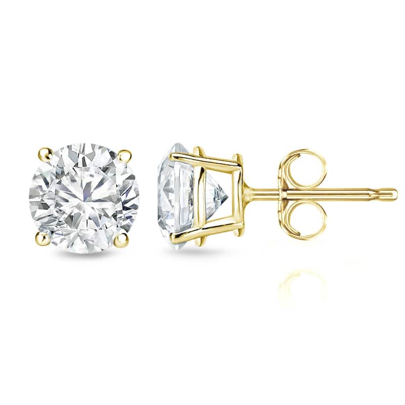 Auriya 2 carat TW Certified Round Diamond Stud Earrings 14k Gold Locking Back - H-I, SI1-SI2