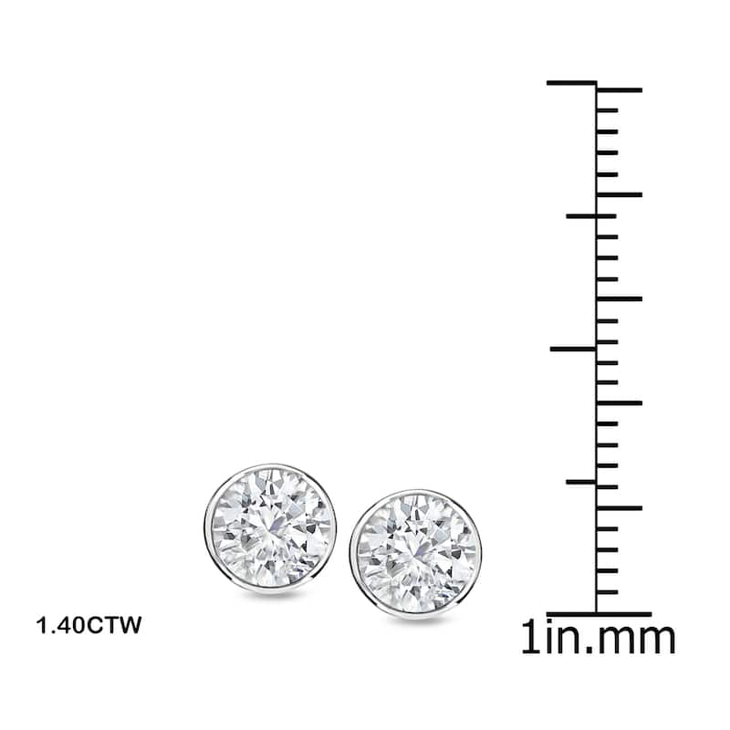 14k Gold 1 2/5ct TDW Round Diamond Bezel Stud Earrings by Auriya (H-I, SI1-SI2)