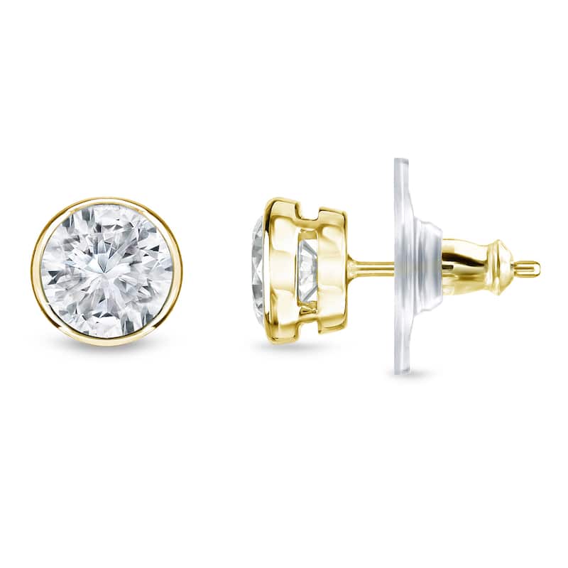 14k Gold 1/4ct TDW Round Diamond Bezel Stud Earrings by Auriya - Yellow