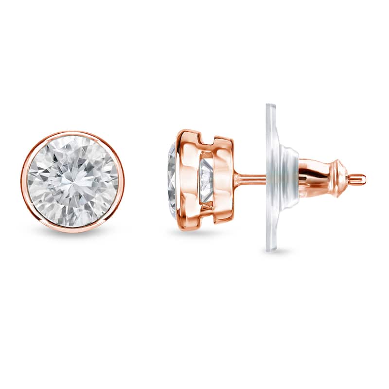 14k Gold 1/4ct TDW Round Diamond Bezel Stud Earrings by Auriya - Rose