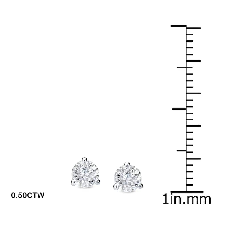 14k Gold 1/2ct TDW 3 prong Lock Back Round Diamond Stud Earrings by Auriya (H-I, SI1-SI2)