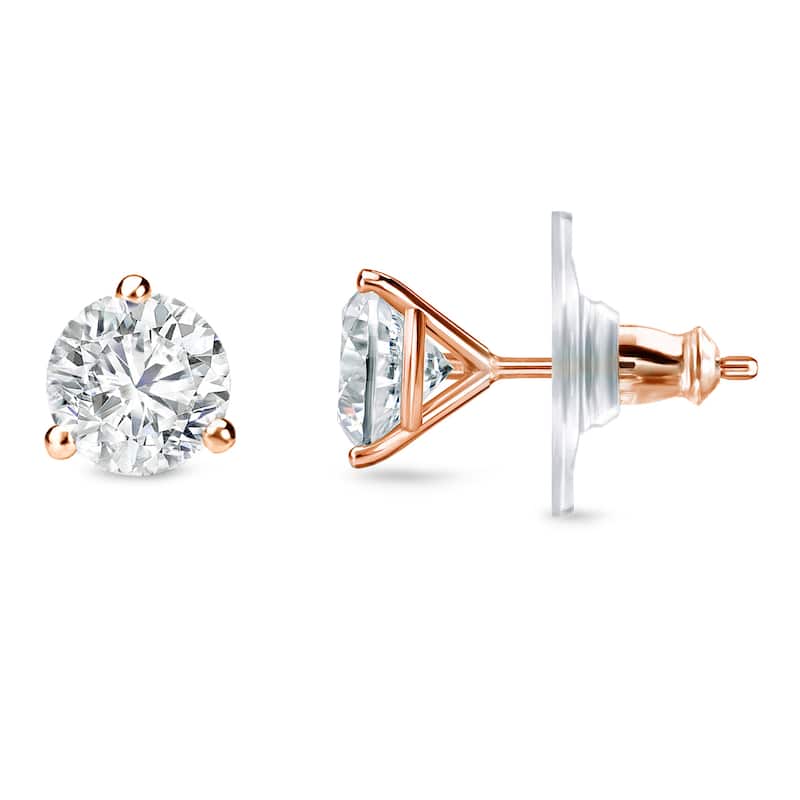 14k Gold 1/2ct TDW 3 prong Lock Back Round Diamond Stud Earrings by Auriya (H-I, SI1-SI2)