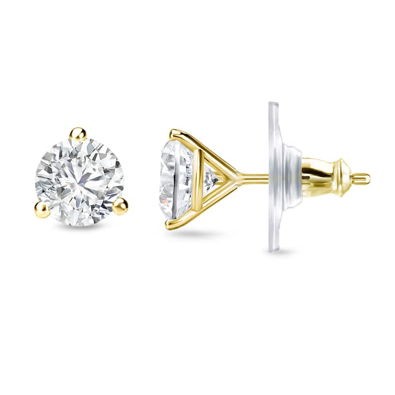14k Gold 1/2ct TDW 3 prong Lock Back Round Diamond Stud Earrings by Auriya (H-I, SI1-SI2)