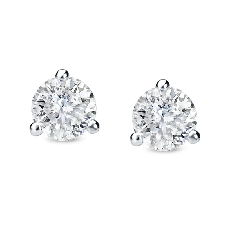 14k Gold 1/2ct TDW 3 prong Lock Back Round Diamond Stud Earrings by Auriya (H-I, SI1-SI2)