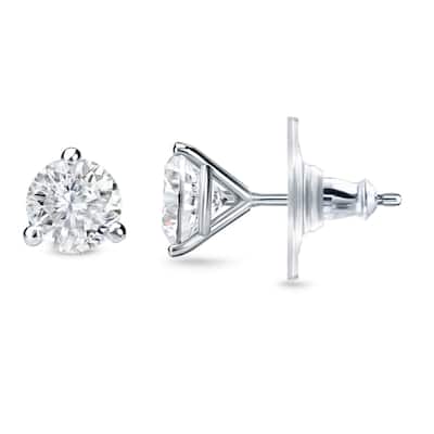 14k Gold 1/2ct TDW 3 prong Lock Back Round Diamond Stud Earrings by Auriya (H-I, SI1-SI2)