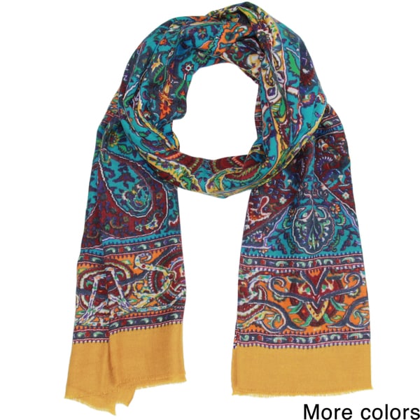 Handmade Saachi Women's Wool and Silk Blend Intricate Paisley Scarf ...