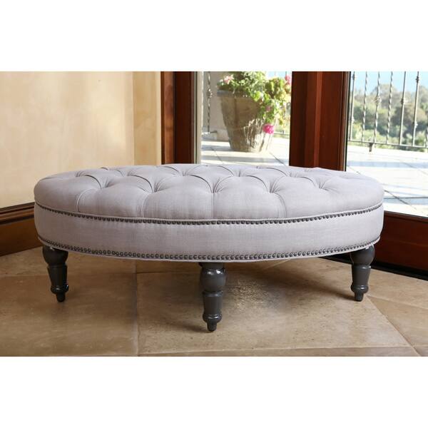 ABBYSON LIVING Felton Steel Blue Tufted Linen Nailhead Trim Oval